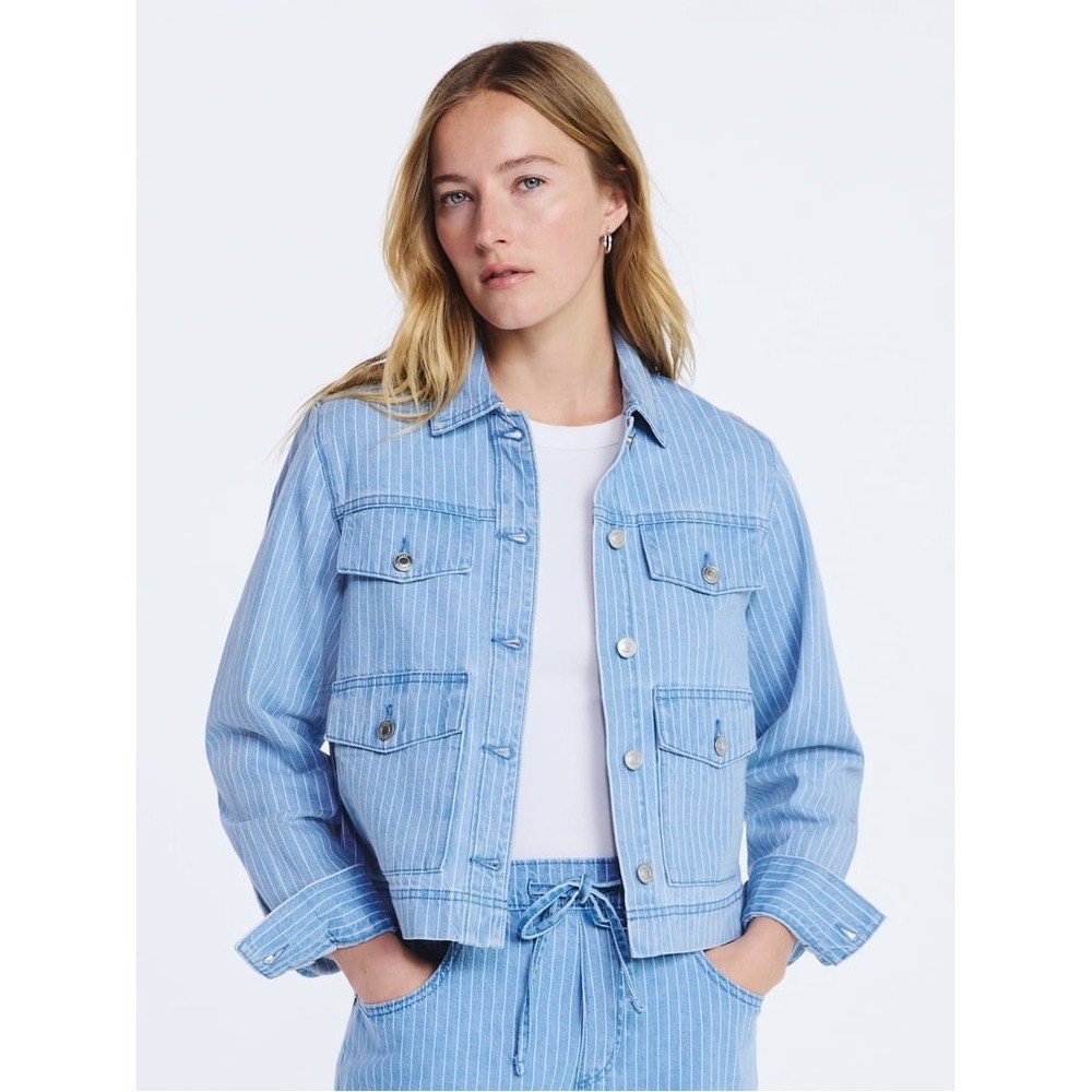 Free Assembly Women's Striped Denim Jacket‎ Cropped Utility Jacket XS New